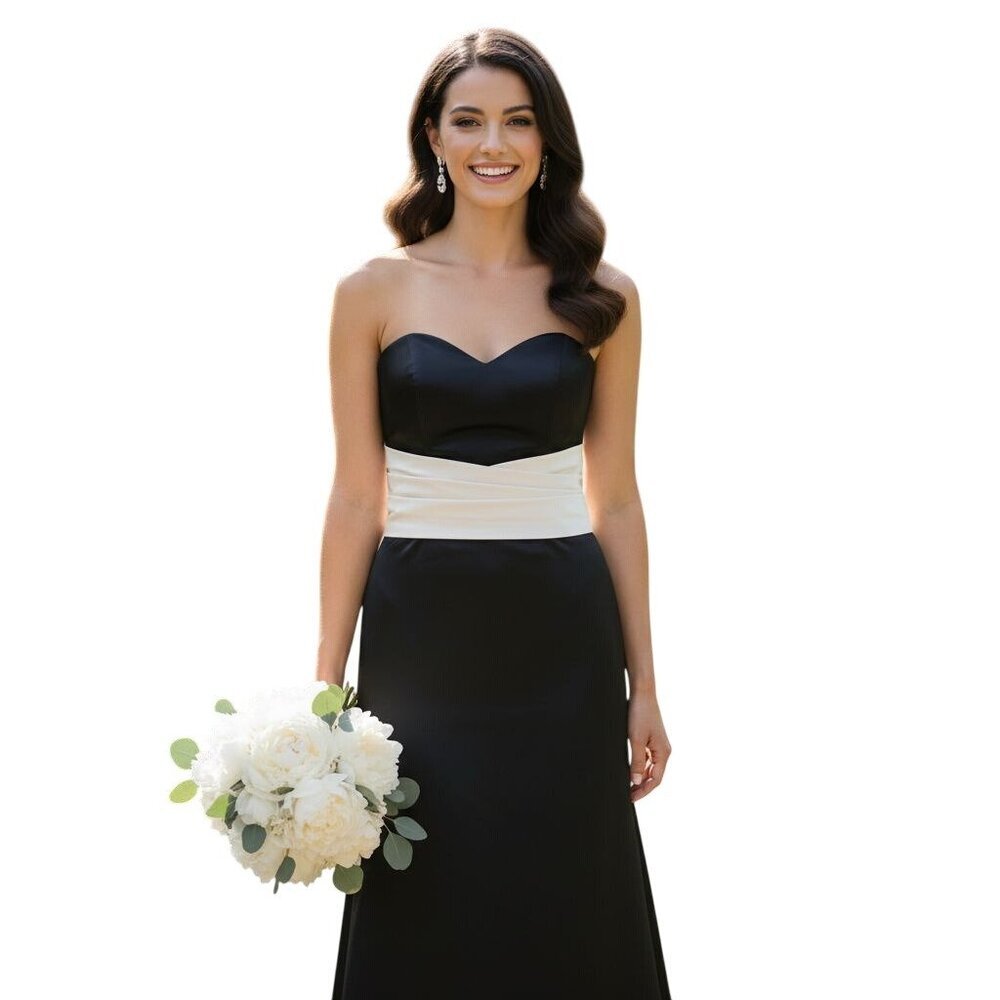 Bill Levkoff Black Satin Stapless Formal Gown Wedding Bridesmaid Size 8